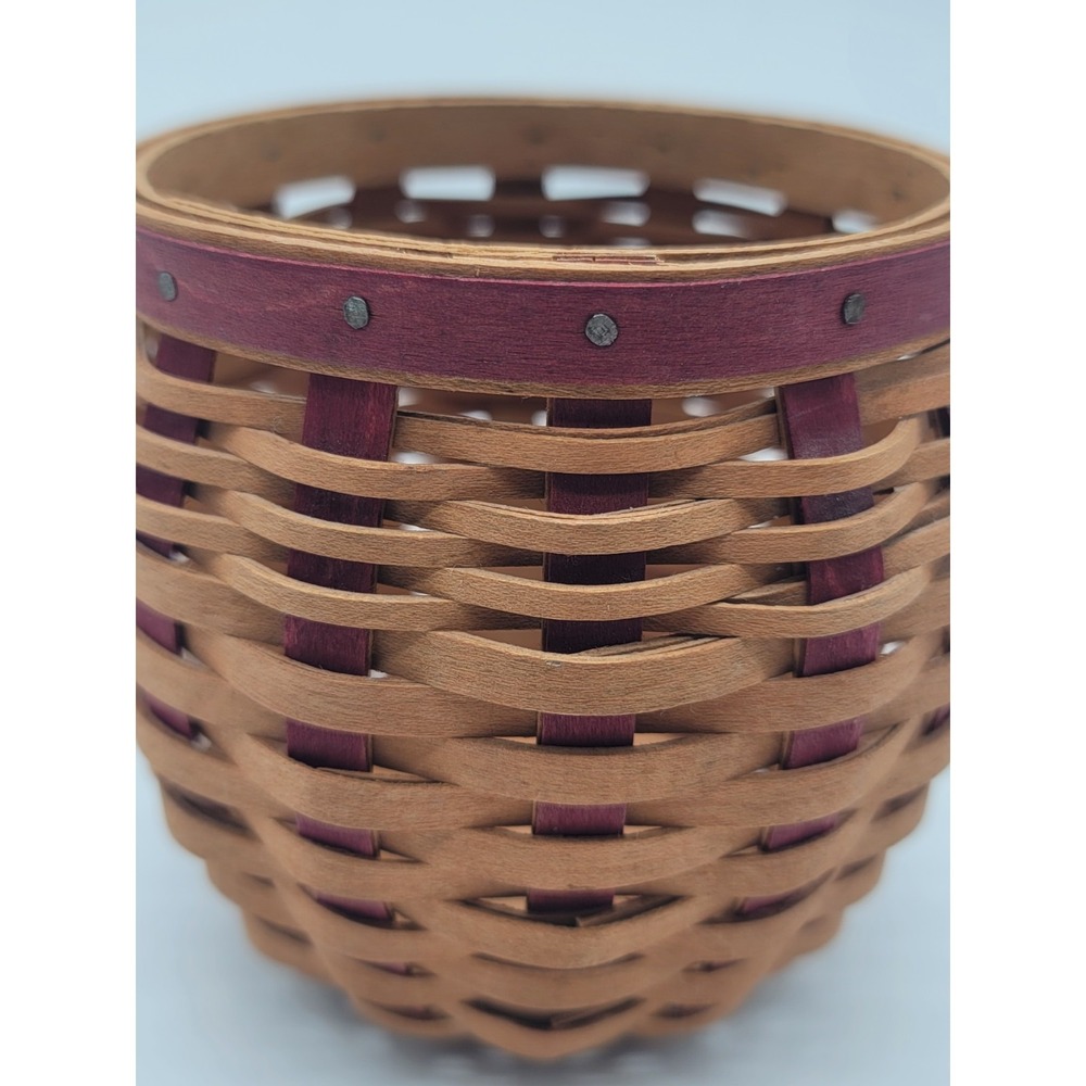 Longaberger Round Strawberry Basket Small Wood Woven Ohio USA - Picture 3 of 8